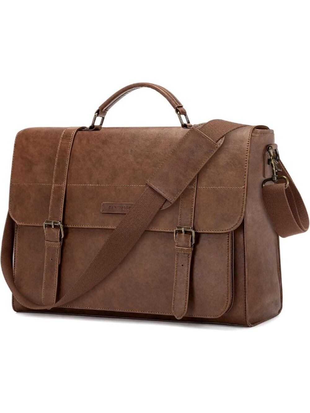 Vintage Brown Messenger Bag for Men, 17" PU Leather Laptop Briefcase, Stylish